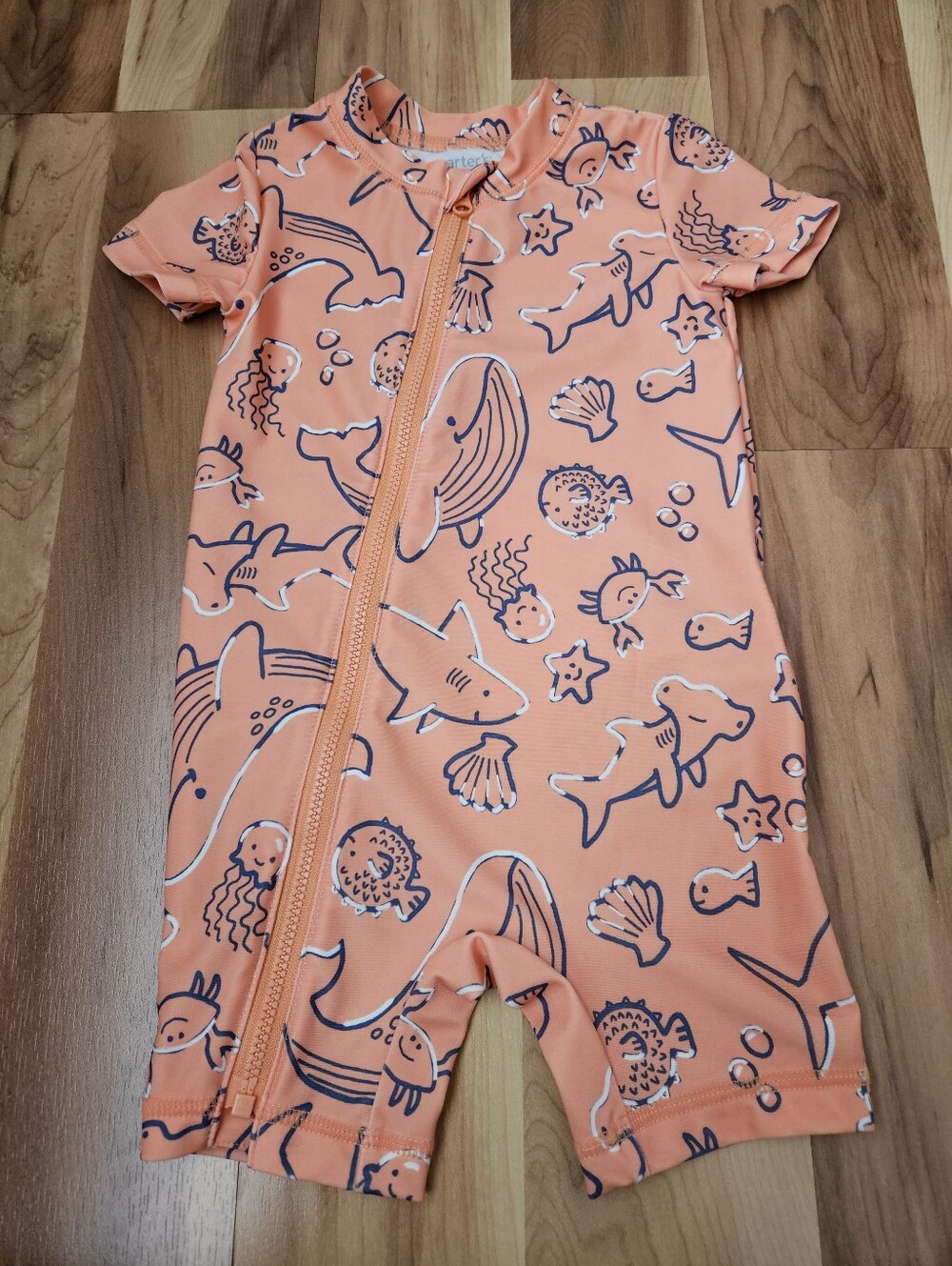 Carter's Baby Short-Sleeve Ocean Print One-Piece Swimsuit Rashguard 9 Months